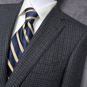 Devon Scott Sport Coat 38R Slim Fit Gray Gingham Plaid Elbow Blazer Bespoke NYC